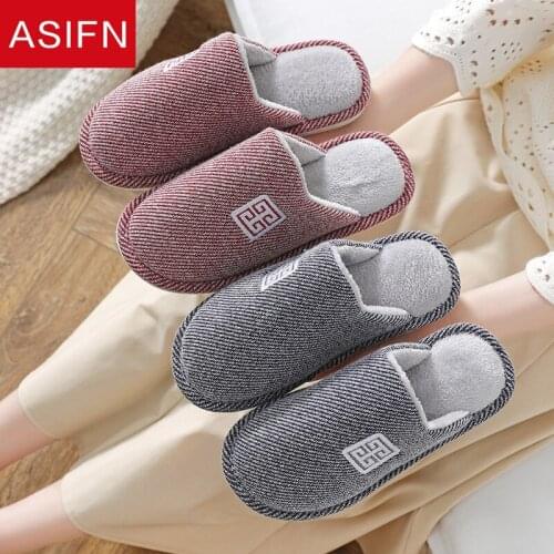 ASIFN Winter Slippers Diagonal Wool Men Women Fleece Indoor Home French Embroidery Couples Home Warm Cotton Slippers Floor Mop