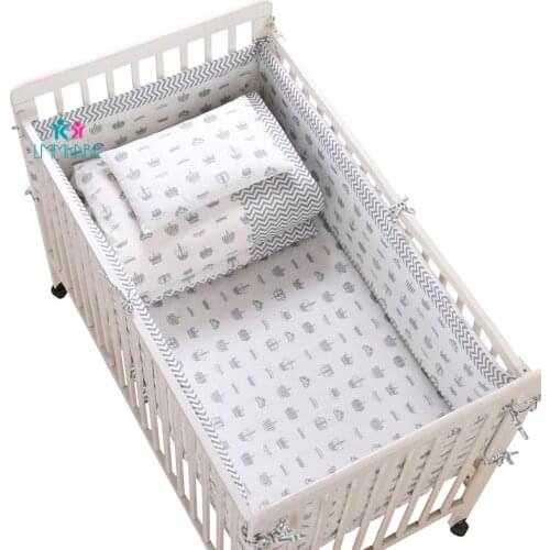 Breathable Cotton Crib Bed Bumper Pad Safe Bumpers for Boys Girls Protector Baby Washable Bedding Sets Bumpers+Elastic Sheet