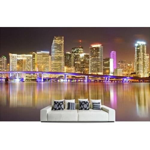 Custom photo wallpaper, Miami Skyline murals for the sitting room sofa bedroom TV wall waterproof vinyl which wallpaper