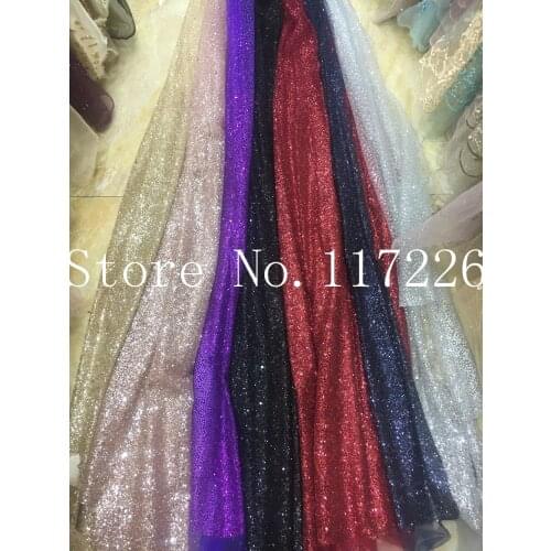 Hot selling french net lace fabric sparkly glued glitter african Tulle lace for party dress