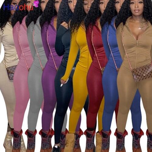 HAOOHU Tracksuit 2pcs Women Set Zipper Jacket Turtleneck Top +Jogger Pants Two Pieces Sets Women Clothing Suits Female