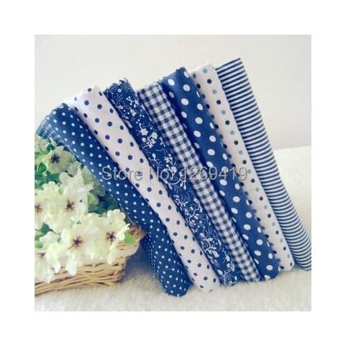 7PCS 50*50cm Navy Wind Blue Dot Grid Print Cotton Fabric Bundle Telas Sewing Doll DIY Patchwork Tilda Quilt Baby Textile Tecido