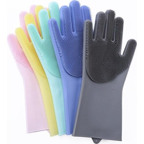 Dishwashing Cleaning Gloves Magic Silicone Rubber Sponge Glove Household Scrubber Kitchen Work Clean Tools Dropshipping