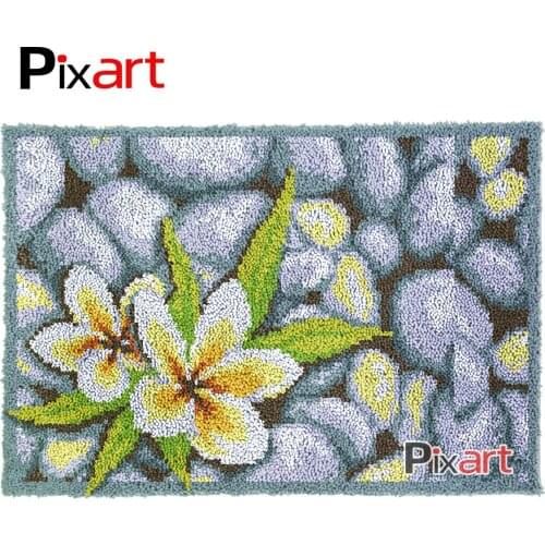 Latch Hook Rug Stones & Petals Lush Wall Tapestry Kits DIY Carpet Rug Lofty Yarn Cushion Arts Crocheted Fluffy Floor Mat Crafts