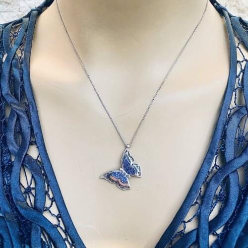 Winged Butterfly 925 Sterling Silver Necklace Women Girls Gift Jewelry Accessories Fashion Handmade Elegant Chain