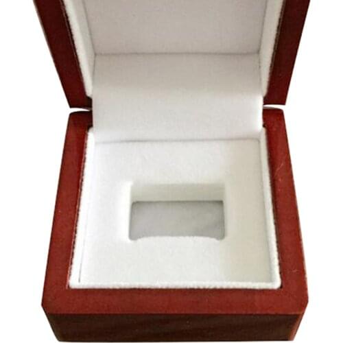 Square Shape Championship Ring Collection Box Wine Red Natural Wooden 1 Hole Small Size Travel Case