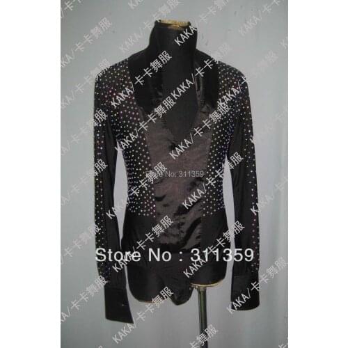 Man suit 100% New shine stones Competition Mans latin shirt-KAKA-M041