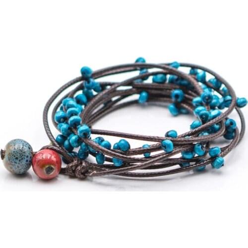 New Arrivals 2018 Spring Multilayer bracelet Ceramic Bracelets For Women Red Blue Purple Rope Chain Romantic Birthday Gift Lady