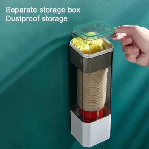 Disposable Paper Cups Dispenser Kitchen Pull Type Water Cups Container Organizer Wall Mounted Automatic Water Cups Storage Rack