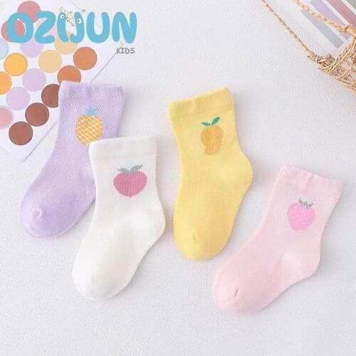 Autumn Winter New Soft 40S Combed Cotton High Quality Baby Socks 0-3 Years Seamless Infant Socks Newborn Socks Cartoon Fruit