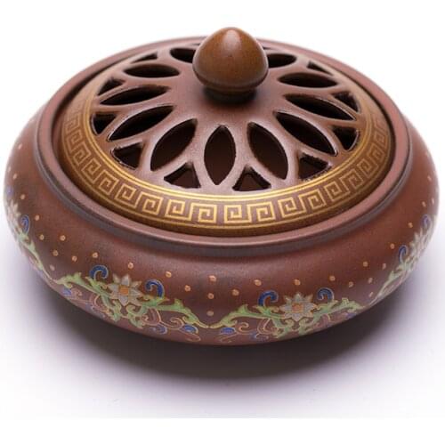 PINNY Cloisonne Ceramic Incense Burner Painted Coil Censer Sandalwood Ceramic Home Decoration Zen Stick Incense Holder
