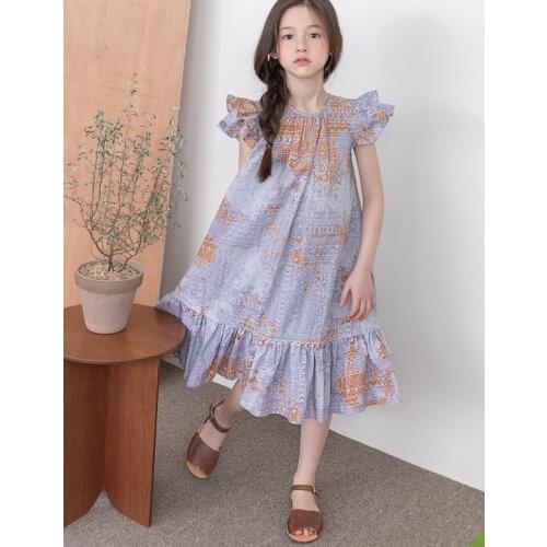 Korean Girls Sweet Summer Dress Print Garden Party Dresses 2021 New 8 10 12 years