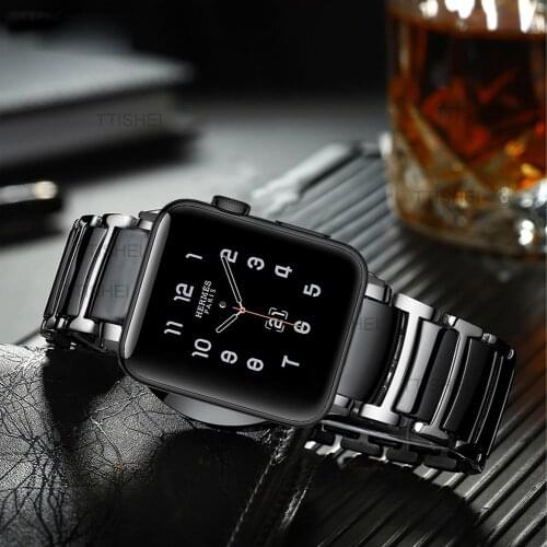For apple watch 6 band 5 4 44mm 40mm luxury Ceramic strap for iwatch 3 SE bands 42mm 38mm correa men Wristband Link Bracelet