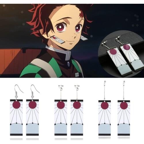 Anime Demon Slayer Cosplay Earring Pendant Kimetsu No Yaiba Tanjirou Kamado Earrings Cosplay Accessores Keychain Gift