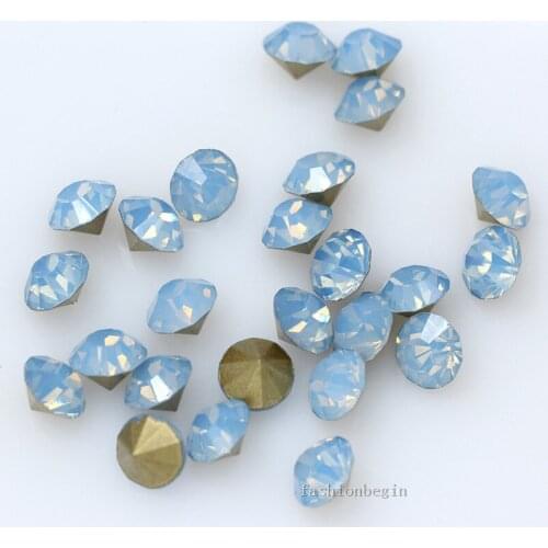 Ss4-ss38 Round Lt Blue opal pointed Foiled back czech Crystal Nail Art rhinestone clothes shoes craft stone Jewelry making beads