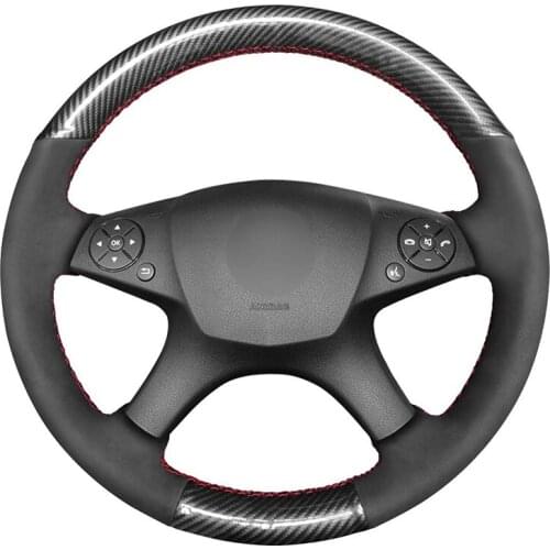 Hand-stitched Black Suede Carbon Fiber Car Steering Wheel Cover for Mercedes Benz W204 C-Class 2007-2010 C280 C230 C180 C260