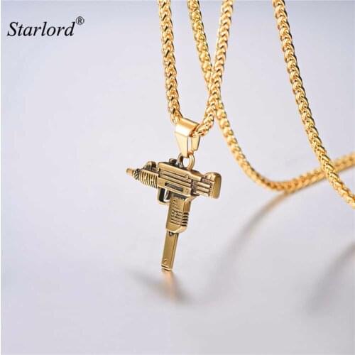 Starlord UZI GUN Necklace&Pendant Gift for Men Hip Hop Jewelry Stainless Steel Military Submachine GUN Jewelry For Men GP2953