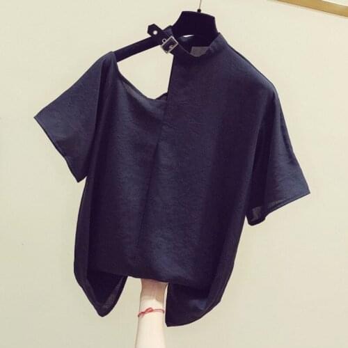 Off shoulder irregular design women t-shirts 2020 summer new black loose female casual tops tees top quality