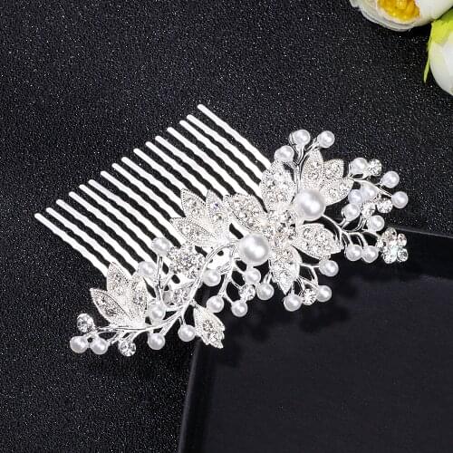2018 Elegant Flower Simulated Pearl Wedding Hair Accessories Silver Color Crystal Bridal Hair Combs Hair Jewelry For Women WX030