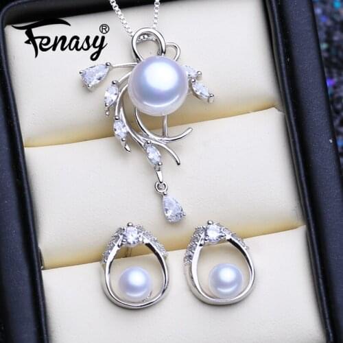 FENASY 925 Sterling Silver Jewelry Sets Natural Pearl Stud Earrings Custom Bohemian Flower Pendant Necklaces For Women