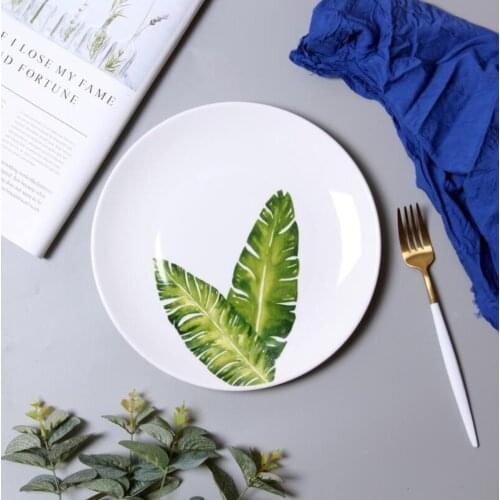 10 inch European Ceramic Steak Plate Western Food Fruit Platter Small Fresh Leaves Main Plate Home Kitchen Supplies
