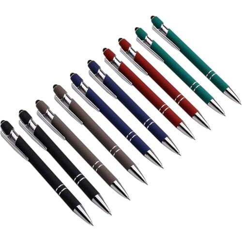 10pcs/lot 2 in 1 Luxury Multi Function Capacitive Touch Screen Stylus Metal Ballpoint Escolar Pens Black ink
