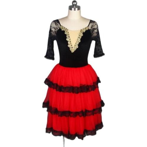 All For Dance 2019 New Lace Sleeves Black Velvet Spanish Ballet Dance Girls/Women Stage Pereformance Dance Dress