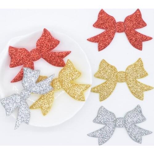 20Pcs Glitter Fabric Bow Tie Patch for DIY Clothes Hat Crafts Fabric Sewing Applique Headwear Christmas Tree Decor Accessory L97