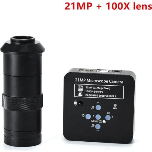 21MP 1080P 60FPS 2K Industrial Camera HDMI/USB Digital Video Microscope Magnifier 100X 180X 200X 300X Lens C-mount Accessories