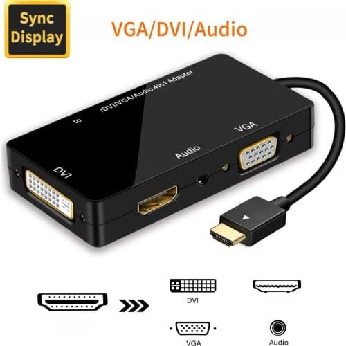 Audio Converter Gold-plated Jack 4K HDMI-compatible Splitter to DVI VGA for Laptop Computer HDTV PS3 Multiport 4-in-1 Adapter