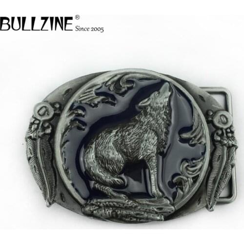Bullzine zinc alloy Wolf jeans gift western cowboy belt buckle pewter finish FP-02206 luxurious cowboy jeans gift belt buckle