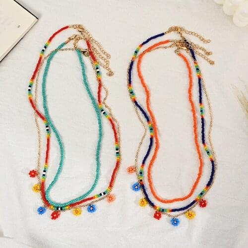 Vintage Boho Style Rice Bead Flower Clavicle Chain Necklace for Women 2021 New Fashion Simple Necklace Female Colorful Necklace