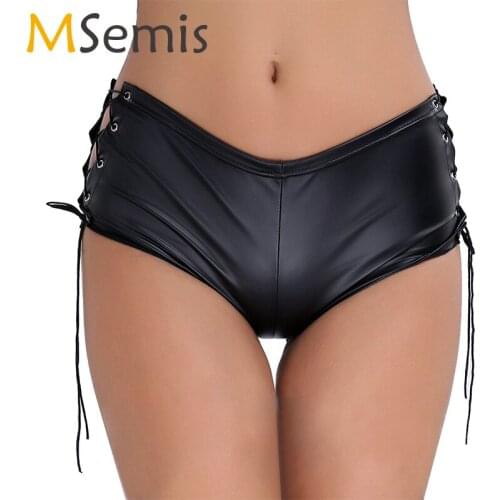 Women Patent Leather Sexy Shorts Clubwear Lace Up Performance Hot Shorts Clubwear for Party Dance Club Hot Shorts Dancwear