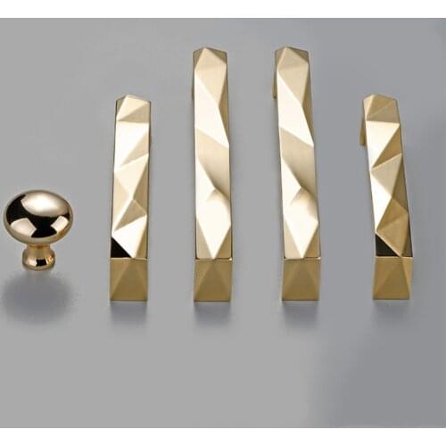 New Modern American Style Cabinet Door Handle Minimalist Golden Alloy Diamond Pattern Cabinet Wardrobe Handles Drawer Pulls