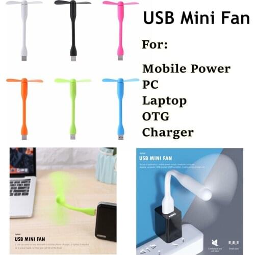 Mini Flexible Bendable USB Fan Portable Detachable Cooling Fan for Power Bank Laptop PC Computer AC Charger