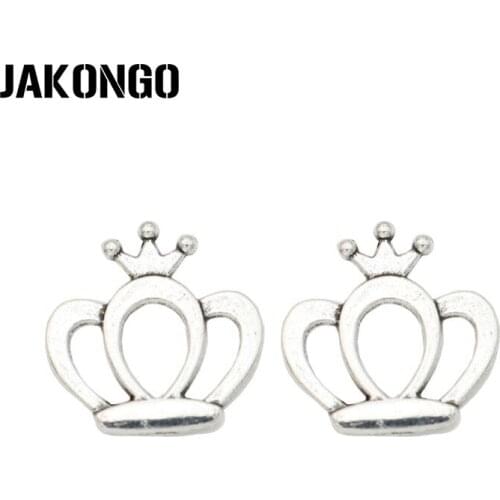 JAKONGO Antique Silver Plated Crown Charms Pendant for Jewelry Making Earrings Bracelet Accessories DIY 14x14mm 25PCS/lot