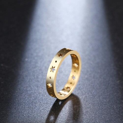 DOTIFI Stainless Steel Ring For Women Hollow Pentagram Gold and Silver Color Fashion Rings Jewelry Gifts Party Friends 2021 NEW