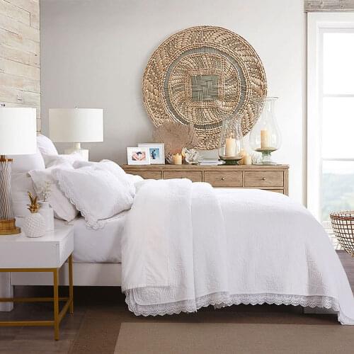 CHAUSUB Embroidery Quilt Set Cotton Bedspread 3pcs Quality Korea Lace Quilts Quilted Bed Cover Pillowcase King Size Coverlet