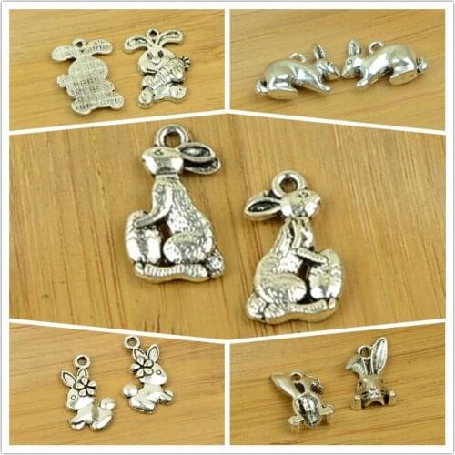 Rabbit alloy pendant charms animal shape antique silver hot choker bracelet DIY jewerly accessories making finding free shipping