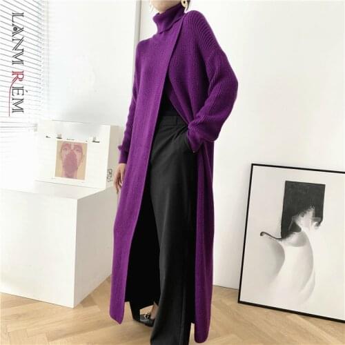 LANMREM womens long turtleneck sweater design pullover base with split fit long sleeve 2020 new kintted clothes famale YJ968