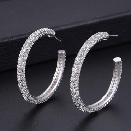 LARRAURI Trendy Retro Round Hoop Statement Earrings Big Circle Cubic Zircon Party Hoop Earrings For Women Wedding Jewelry