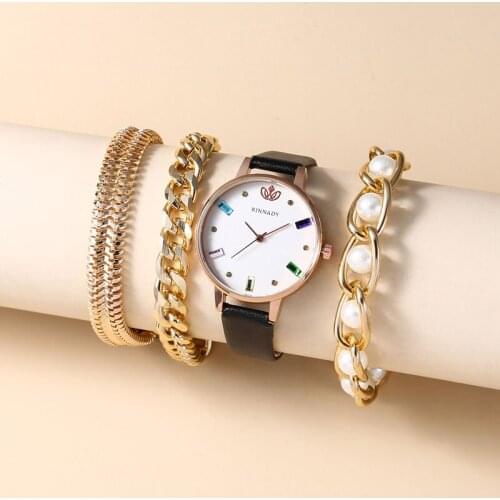 Fashion ladies casual diamond-studded crown belt quartz watch