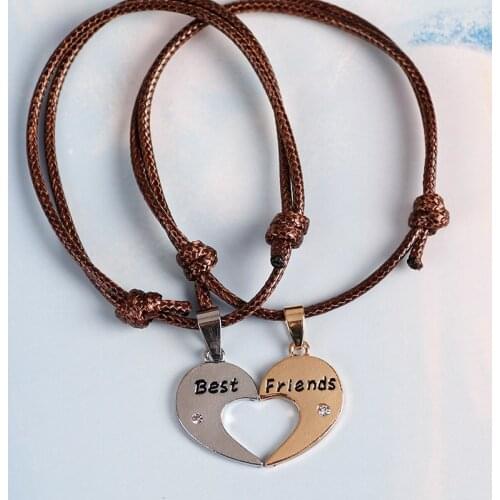2-piece Set Of Girlfriends Best Friend BFF Alloy Pendant Red Leather Rope Bracelet Male And Female Student Friendship Jewelry