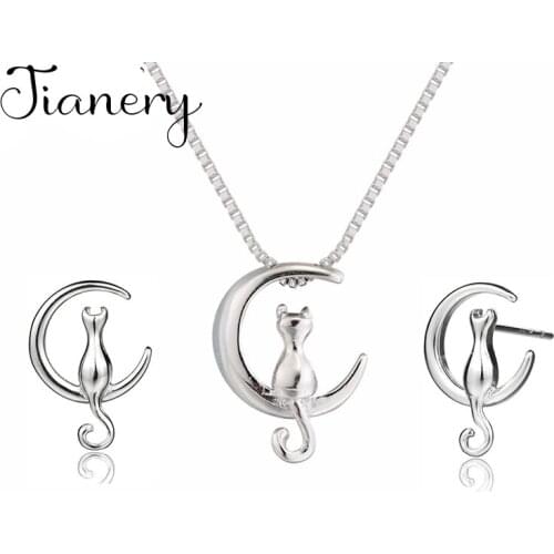 Bridal Jewelry Sets Fashion Moon Cat Earrings Necklaces for Women Wedding Jewelry Bijoux