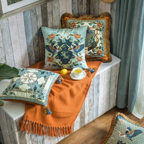 DUNXDECO Cushion Cover Decorative Pillow Case Artistic Antique Fresh Crane Flower Luxury Velvet Sofa Chair Bedding Coussin