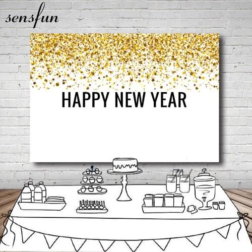 Sensfun Happy New Year Photography Backdrop Gold Glitter White Backgrounds For Photo Studio 7x5ft Vinyl