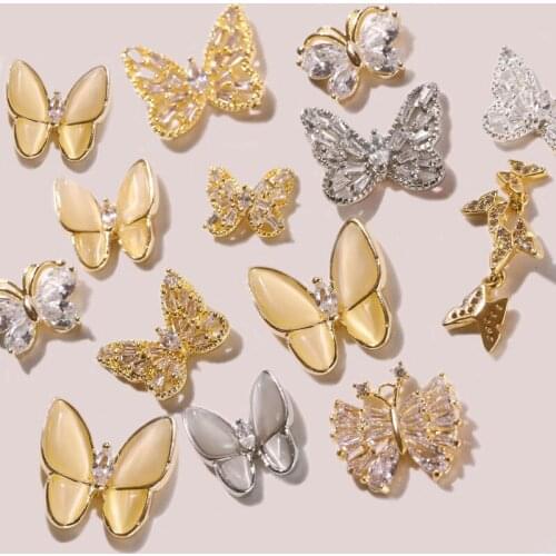 1 Pcs Butterfly Charm Zircon Alloy 3D Nail Art Decorations Luxury Shiny Crystal Pendant Jewelry Manicure Design Accessories