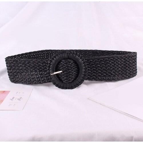 Solid Color Dress Belt For Women Casual Female Braided Wide Strap Female Woven Girls Elastic Straw Belts Braided Belt Cummerbund