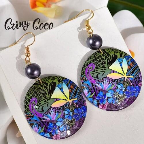 Cring CoCo Original Design Earrings Hawaiian Island Holiday Summer Acrylic Drop Hangling Flower Earring Jewelry for Women Party