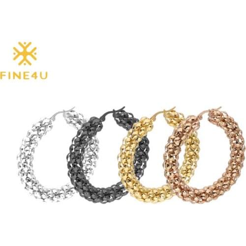 FINE4U E194 Stainless Steel Hoop Earrings Huggie Earrings Hypoallergenic Popcorn Hoop Earring